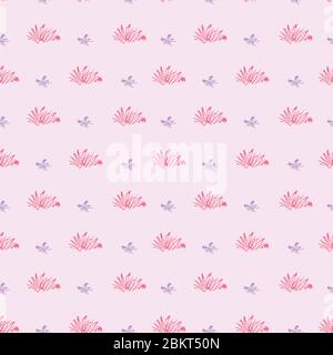 erba rosa e fiori viola senza cuciture motivo vettoriale Illustrazione Vettoriale