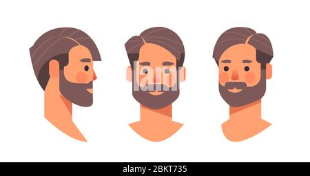 imposta avatar testa uomo con bearded vista frontale lato maschio carattere diverse viste per animazione orizzontale ritratto illustrazione vettoriale Illustrazione Vettoriale