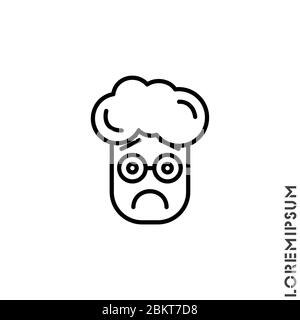 Triste cattivo umore sentire Sorry rammarico Emoticon ragazzo, uomo icona Vector illustrazione. Stile contorno. Illustrazione Vettoriale