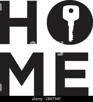 Parola "home" con chiave della porta all'interno della lettera "o" Illustrazione Vettoriale