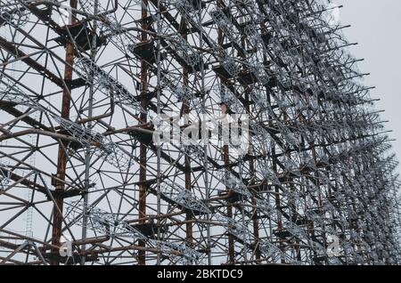 Duga - sistema radar OTH sovietica sopra l'orizzonte utilizzato come parte della rete radar sovietica di allarme rapido per la difesa missilistica. Chernobyl, Pripyat Foto Stock