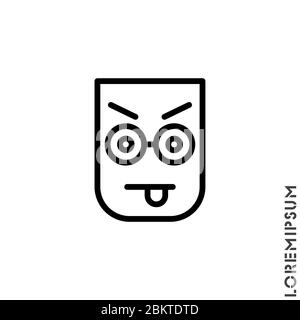 Gemito e arrabbiato. Mostrando lingua e sopracciglia Emoticon icona Vector Illustrazione. Stile contorno. Illustrazione Vettoriale