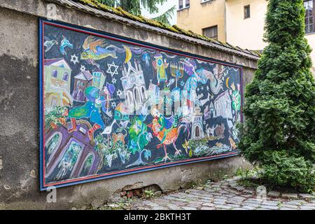 Pittura murale nel quartiere ebraico Kazimierz a Cracovia, Polonia Foto Stock