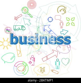 Testo commerciale. Concetto di business . Set di icone a linea sottile per infografica semplice Foto Stock