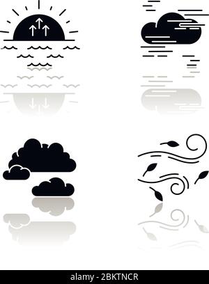 Mattina meteo ombra ombra ombra nero icone glifo set Illustrazione Vettoriale