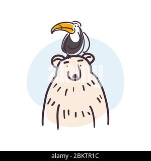 Orso polare e toucan cartoon design, zoo animale e vita tema illustrazione vettoriale Illustrazione Vettoriale