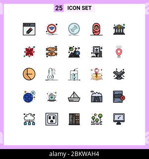 25 icone creative segni moderni e simboli di contanti, casa della banca, dj, ragazza, elementi di disegno del vettore editabili del bambino Illustrazione Vettoriale