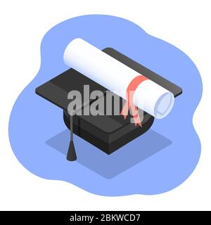 Illustrazione isometrica del cappello di laurea universitario o universitaria Illustrazione Vettoriale