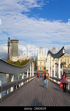 Rambla del Mar ponte pedonale a Port Vell, Barcellona, Catalogna, Spagna, Europa Foto Stock