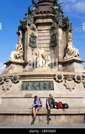 Il monumento di Colombo nel Port Vell di Barcellona, in Catalogna, Spagna, Europa Foto Stock