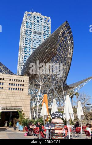Scultura di pesce di Frank Gehry, Porto Olimpico di Barcellona, in Catalogna, Spagna, Europa Foto Stock