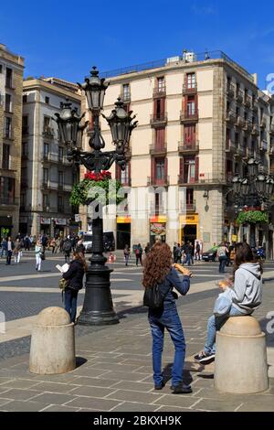 Plaça de Sant Jaume, Barri Quartiere Gotico di Barcellona, in Catalogna, Spagna, Europa Foto Stock