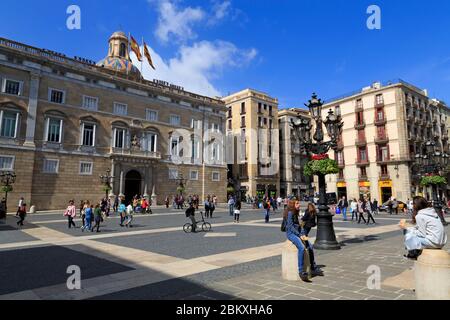 Plaça de Sant Jaume, Barri Quartiere Gotico di Barcellona, in Catalogna, Spagna, Europa Foto Stock