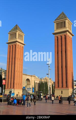 Torri veneziane, Placa d'Espanya, quartiere Montjuic, Barcellona, Catalogna, Spagna, Europa Foto Stock