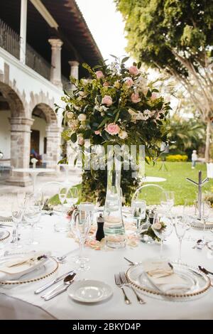 tavolo, tavolo per ospiti nuziali, disposizione della reception Foto Stock