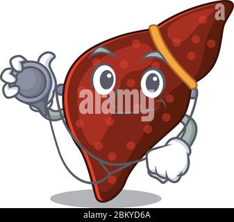 Fegato umano cirrosi nel personaggio medico cartoon con strumenti Illustrazione Vettoriale