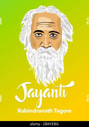 Illustrazione vettoriale di Rabindranath Tagore è su vecchia biblioteca con festival culturale celebrato ogni anno Foto Stock