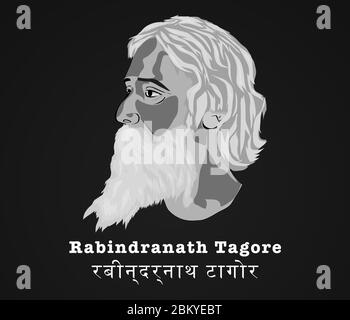 Illustrazione vettoriale di Rabindranath Tagore è su vecchia biblioteca con festival culturale celebrato ogni anno Foto Stock