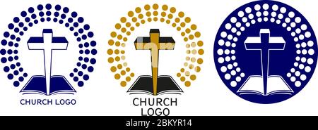 Logo della Chiesa, simbolo del cristianesimo, della croce e del Vangelo, Scrittura, illustrazione vettoriale . Illustrazione Vettoriale
