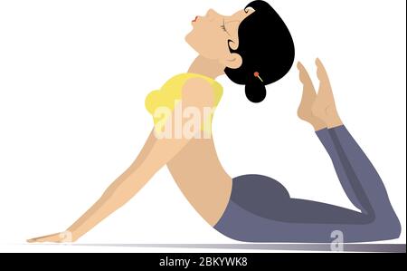Giovane donna fa sport o yoga esercizio illustrazione. Giovane donna con lithe che fanno sport o yoga esercizio isolato su bianco Illustrazione Vettoriale