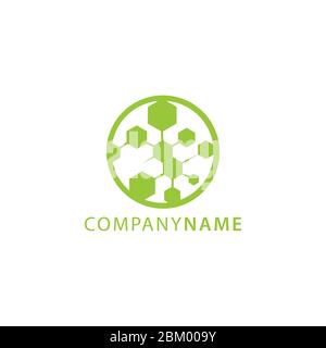 Forma circolare con logo in tecnologia esagona illustrazione del design. Icone esagonali all'interno di una linea circolare forma tecnologia concetto logo Illustrazione Vettoriale