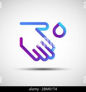Icona linea di miscelazione mani lavate. Illustrazione vettoriale della mano 3D liquida con icona di rilascio, logo, segno o emblema su sfondo bianco Illustrazione Vettoriale