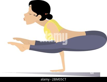 Giovane donna fa sport o yoga esercizio illustrazione. Giovane donna con lithe che fanno sport o yoga esercizio isolato su bianco Illustrazione Vettoriale