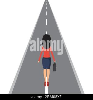 Businesswoman sulla strada. Illustrazione vettoriale in design piatto. Illustrazione Vettoriale