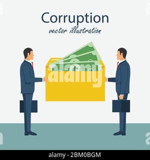 Illustrazione vettoriale del concetto di corruzione. Icona corruttiva. Dare e ricevere denaro. Finanziamento, giorno di paga, donazione. Illustrazione vettoriale in design piatto Illustrazione Vettoriale