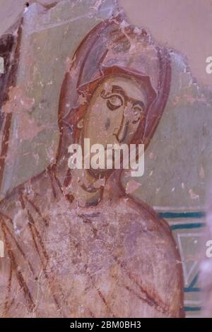 Affresco, all'inizio del XII secolo, Cattedrale di San Nicola sulla Corte di Yaroslav, Veliky Novgorod, Russia Foto Stock