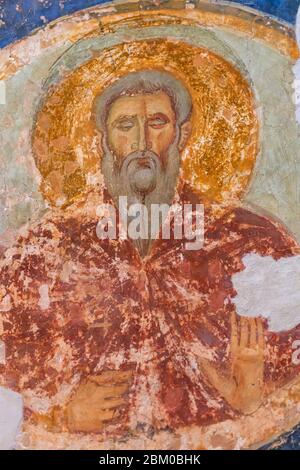 Affresco, all'inizio del XII secolo, Cattedrale di San Nicola sulla Corte di Yaroslav, Veliky Novgorod, Russia Foto Stock