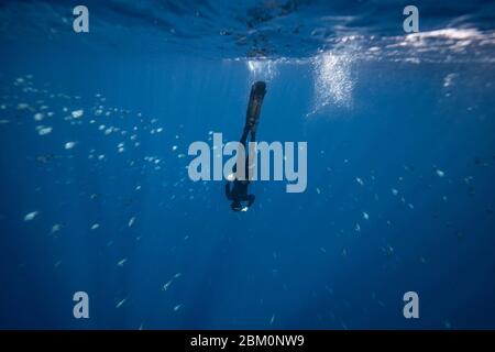 Ragazza Freediving a Blue Hole Dahab - Egitto Foto Stock