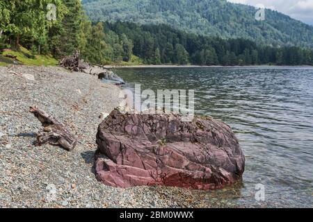 Teletskoye lago, villaggio di Yaylyu, Altay Repubblica, Russia Foto Stock