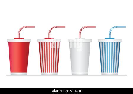 Illustrazione vettoriale del set di tazze di soda in carta isolata su sfondo bianco Illustrazione Vettoriale