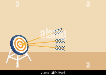 Obiettivo di raggiungimento. Obiettivo nel concetto di business. Persone aspirazionali. Missione raggiunta. Illustrazione vettoriale in design piatto. Illustrazione Vettoriale