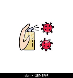 Mano con antisettico in una bottiglia e liquido deinfettante uccide germi e virus Illustrazione Vettoriale