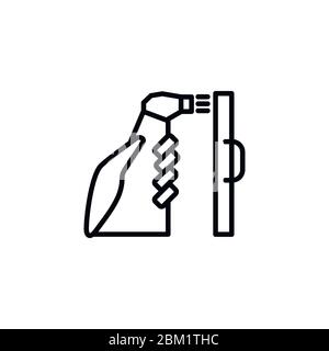 Mano con antisettico in bottiglia e liquido disinfettante spruzza e lavora la superficie Illustrazione Vettoriale