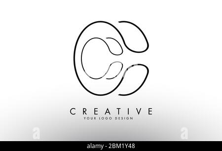 Monogramma Oultine CC C C lettere Logo Design. Illustrazione vettoriale di Creative CC Letter con linee cablate nere. Illustrazione Vettoriale