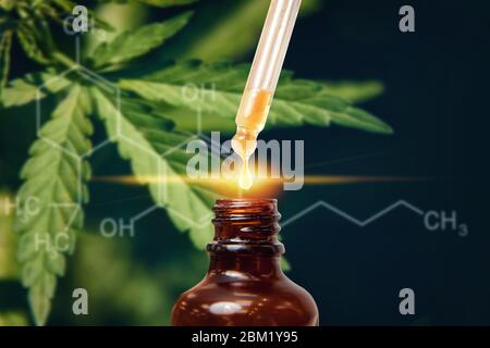 Estratti di olio del CBD di cannabis in vasi. Concetto di marijuana medica Foto Stock