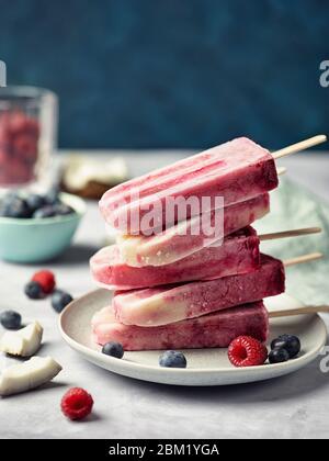Piatto di cocco e frutti di bosco sani e fatti in casa Foto Stock