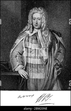 Henry St John, 1° Visconte Bolingbroke, 16 settembre 1678 - 12 dicembre 1751, è stato un politico e filosofo britannico durante l'Illuminismo / Henry St. John, 1. Viscount Bolingbroke, 16. 1678 settembre - 12. Dezember 1751, war ein britischer Politiker und Philosoph im Zeitalter der Aufklärung, Historisch, storico, digitale migliorata riproduzione di un originale del 19 ° secolo / digitale Reproduktion einer Originalvorlage aus dem 19. Jahrhundert, Foto Stock