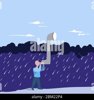 Anti-Crisis Manager, team leader alla ricerca di soluzioni per uscire dalla crisi, concetto. La persona guarda sopra il problema, usa un periscope Illustrazione Vettoriale