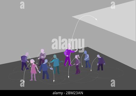 Vsionary vede un passo avanti. Capacità di pensare in modo creativo in una crisi. Leader del team, il concetto di gestione delle crisi e pianificazione strategica. Illustrazione Vettoriale