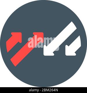 Frecce opposte. Pulsante con frecce bianche e rosse. Illustrazione vettoriale di scorta isolata su sfondo bianco. Illustrazione Vettoriale