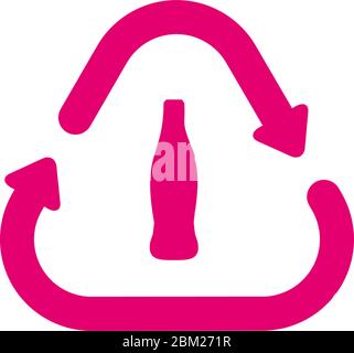 Icona riciclaggio bottiglie. Ridurre l'uso della plastica, campagna. Stile contorno tratto. Vettore. Isolare su sfondo bianco. Illustrazione Vettoriale