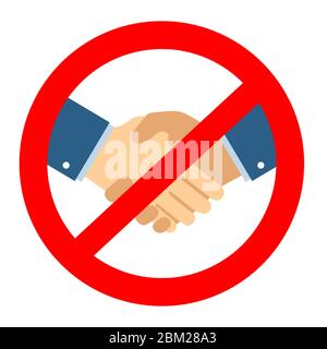 Segnale di divieto di stretta di mano. Restrizione pandemica del coronavirus. Segnale di avvertenza relativo alle misure di quarantena in luoghi pubblici. Illustrazione vettoriale. Illustrazione Vettoriale