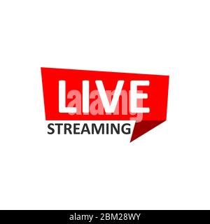 Segno Live Stream. Simbolo rosso, pulsante di streaming live, trasmissione, emblema di streaming online. Per spettacoli televisivi, spettacoli e social media dal vivo Illustrazione Vettoriale