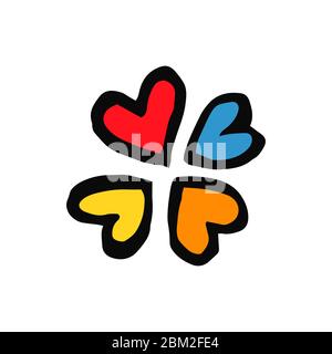 Impostare i cuori in stile doodle - la vita, ottiene, meglio, insieme. Spazio di copia. Simbolo dei diritti LGBT. Isolato. Illustrazione vettoriale disegnata a mano. Illustrazione Vettoriale