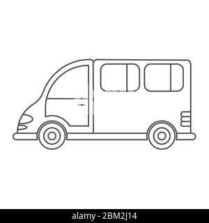 Icona vettoriale di un'auto o di un furgone commerciale. Design semplice, contorno vuoto isolato su sfondo bianco. Design per la colorazione di libri, siti Web e applicazioni Illustrazione Vettoriale