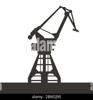 Icona gru per il porto marittimo per il tuo progetto. Silhouette di gru di colore nero. Illustrazione vettoriale. Illustrazione Vettoriale